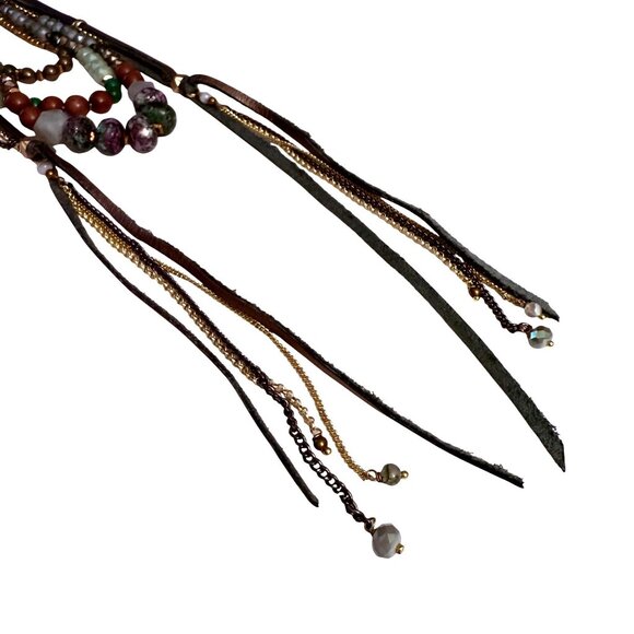 Nakamol Multilayered Beaded Necklace Semi-Precious Stones Gold Accents Tassels - Picture 6 of 9